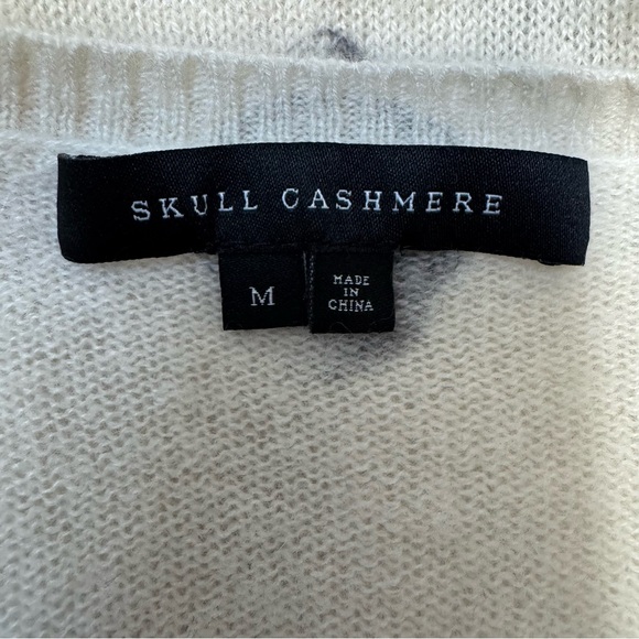 Skull Cashmere Sweater Women Medium V-Neck Skull Print Pullover Relaxed Fit - Picture 10 of 13